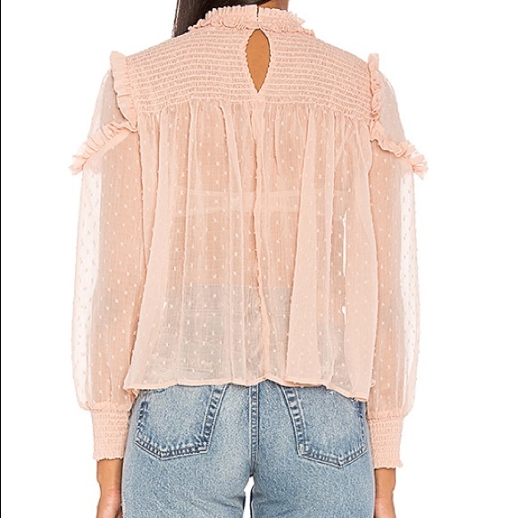 Smoked ruffle swiss dot blouse in nude pink! - Picture 2 of 4